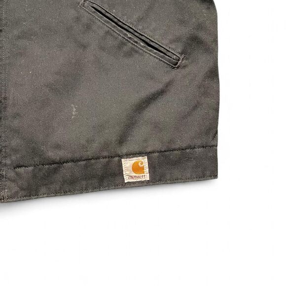 Distressed Carhartt Collared Full Zip Black Jacket Old Painters Stain Patch Sz L - Picture 5 of 6
